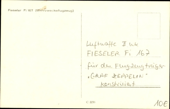 Postcard Deutsche Luftwaffe, Fieseler Fi 167 multipurpose aircraft