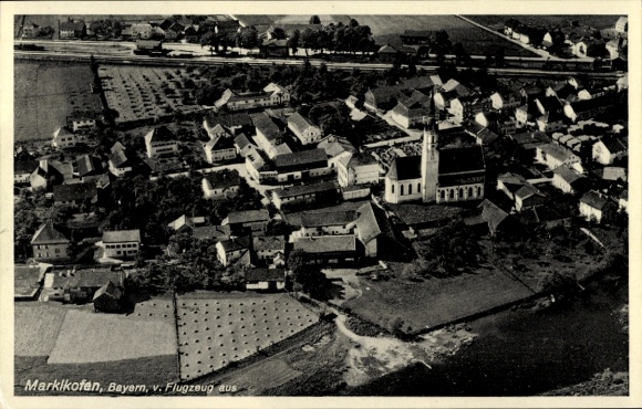 Postcard Marklkofen Lower Bavaria, aerial photograph
