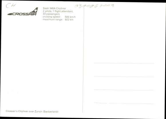 PC Swiss passenger plane, Crossair, Saab 340A Cityliner, HB-AHM