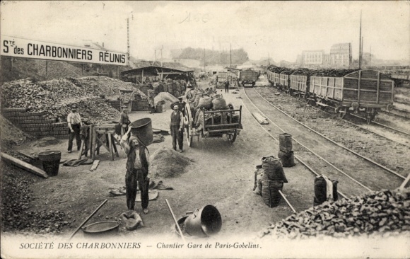 Ak Paris XIII, Societe des Charbonniers, bouwplaats van het treinstation Paris Gobelins