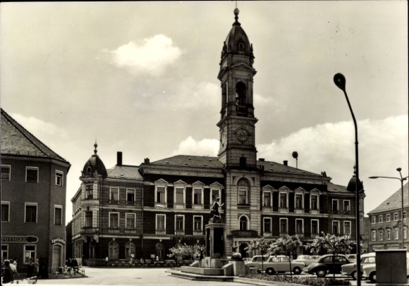 Ak Großenhain Saksen, stadhuis, oude architectuur, wolken in de lucht, s foto, geen mensen zichtbaar