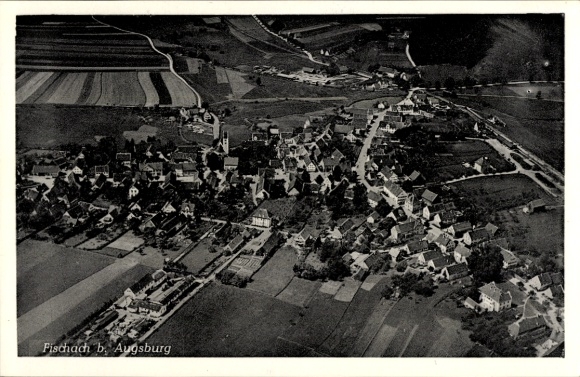 Postcard Fischach in Swabia, aerial photograph