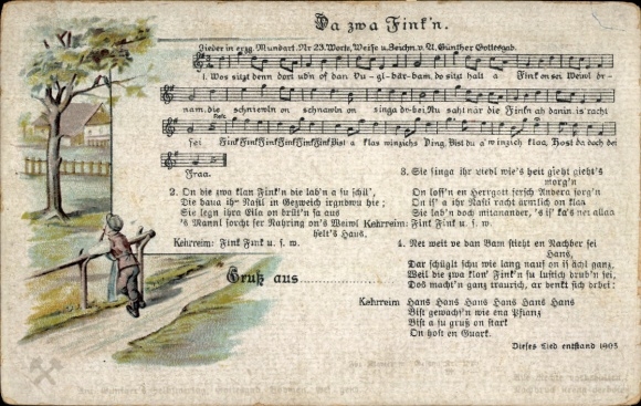 Song Postcard Günther, Anton, Erzgebirge dialect 23, Da zwo Fink'n