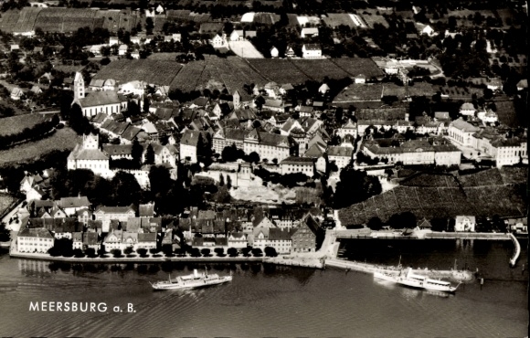 Postcard Meersburg on Lake Constance, aerial photograph
