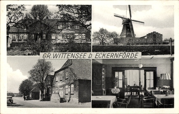 Ak Groß Wittensee in Schleswig Holstein, Gasthaus Schützenhof, Windmühle