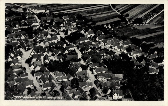 Postcard Niederhausen am Rhein Rheinhausen im Breisgau, aerial photograph, Metzger Brewery