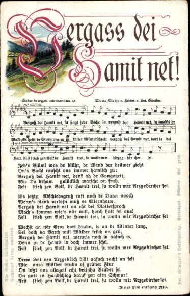 Song Postcard Günther, Anton, Don't forget your Hamet, Erzgebirge dialect No. 47