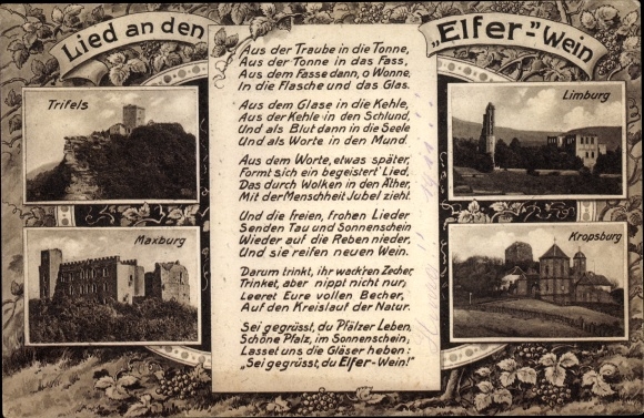 Poem Postcard Godramstein Landau in the Palatinate, Trifels, Limburg, Maxburg, Kropsburg