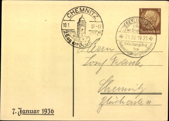 Postzegels Ak 1. Dag van de postzegel, oprichtingsdag van de Reichsvereniging van filatelisten