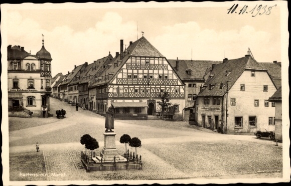 Postcard Hartenstein in the Ore Mountains Saxony, market