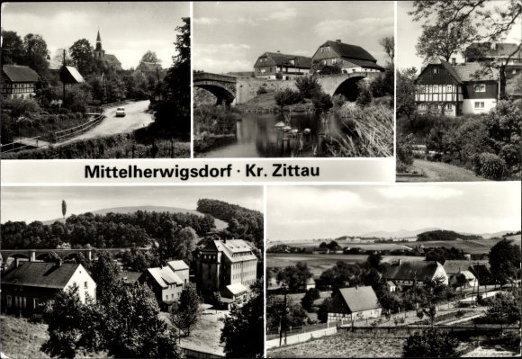 Ansichtkaart Mittelherwigsdorf in Oberlausitz, stadsgezichten