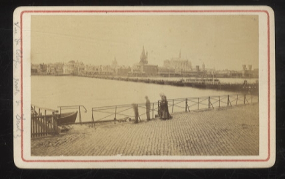 CdV Photo Cologne on the Rhine, Deutzer Schiffsbrücke, view over the Rhine to the city, panorama with cathedral