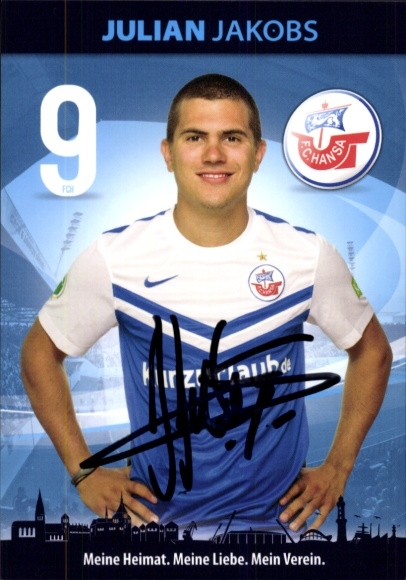 Autograph card footballer Julian Jakobs, FC Hansa Rostock, autograph