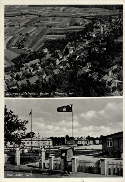 Ak Memprechtshofen Rheinau in Baden, Fliegeraufnahme, RAD-Abt. 12/271 Altreichskanzler