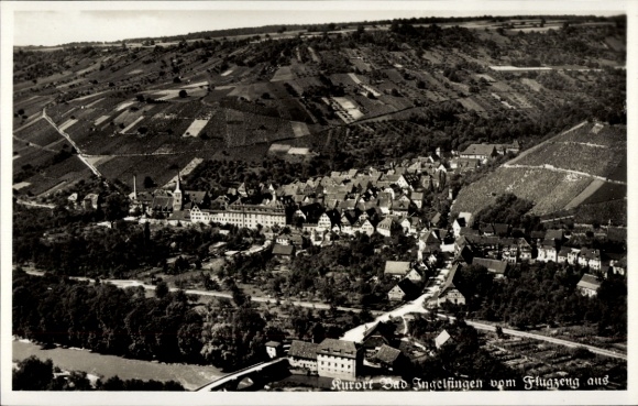 Postcard Ingelfingen in Württemberg, aerial view of vineyards, houses, landscape