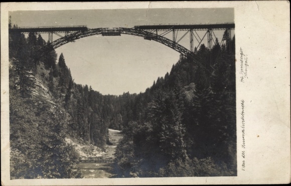 Postcard Echelsbach Bad Bayersoien, construction of the Ammerhochbrücke