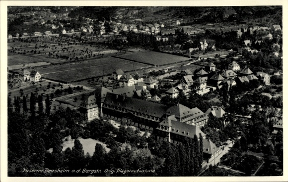 Postcard Bensheim on the Bergstraße Hesse, Barracks Bensheim on the Bergstr., aerial photograph, black and white