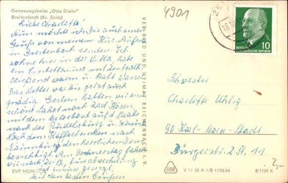 Postcard Breitenbach Wetterzeube in the Burgenland district, FDGB convalescent home Otto Diehr