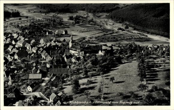 Postcard Kirchbrombach Brombachtal Odenwald, aerial photograph, Odenwald, village view, church visible