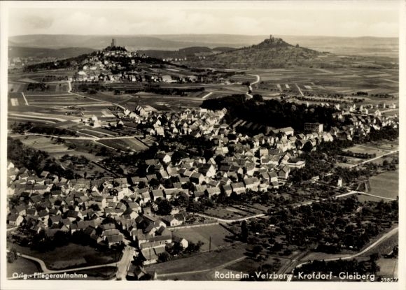 Postcard Rodheim Bieber Biebertal in Hesse, aerial photography, Velzberg, Krofdorf, Gleiberg