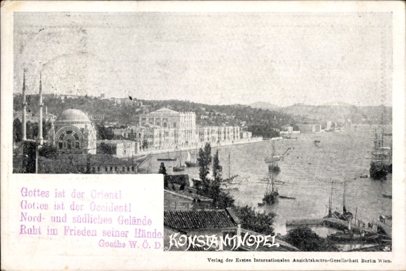 Postcard Constantinople Istanbul Türkiye, partial view of the city, coast, harbor