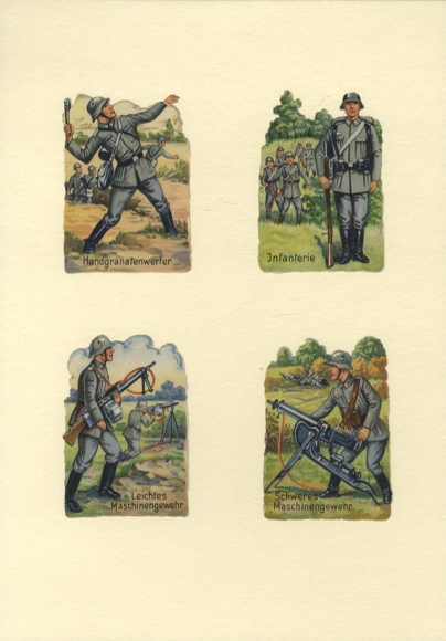 4 wafers WW2, Wehrmacht, soldiers, weapons, size approx. 8.5 x 6 cm each