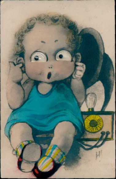 Wackelaugen Artist Postcard Children's Portrait, Gramophone