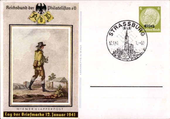 Ganzsachen Ak Wiener Klapperpost, Tag der Briefmarke, 12. Januar 1941, KDF