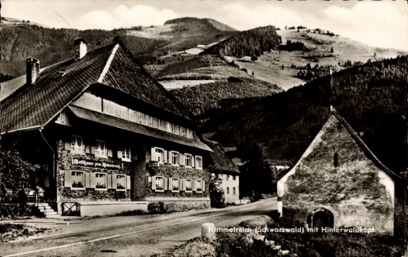 Postcard Himmelreich Kirchzarten in the Black Forest, Gasthaus Himmelreich, landscape with mountains, road,