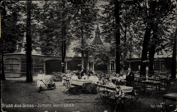 Ansichtkaart Hamburg Wandsbek Groß Jüthorn, herberg, tuin