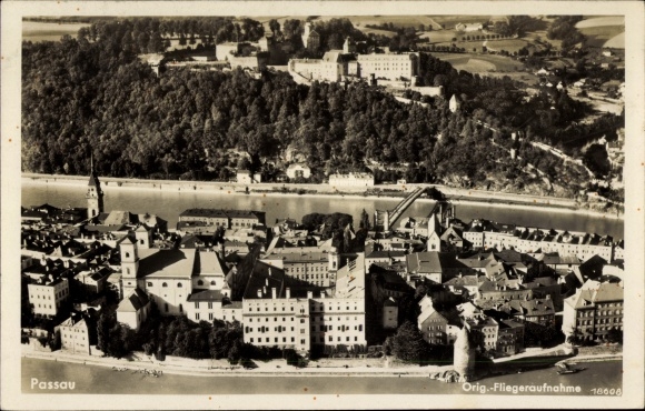 PC Passau in Lower Bavaria, aerial photo, city panorama
