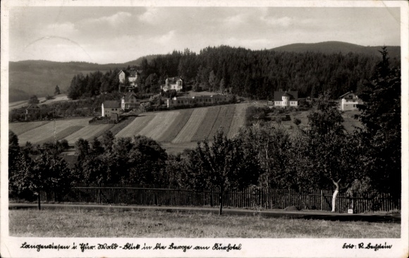 Ak Langewiesen im Ilm Kreis, Blick in die Berge am Kurhotel, Fabrik, Felder
