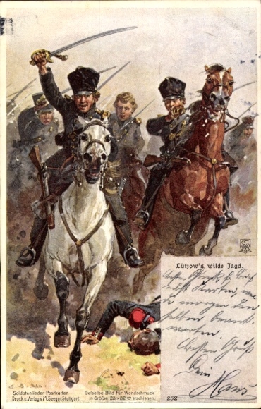 Song Artist Postcard Lützow's wild hunt, riders, German soldiers