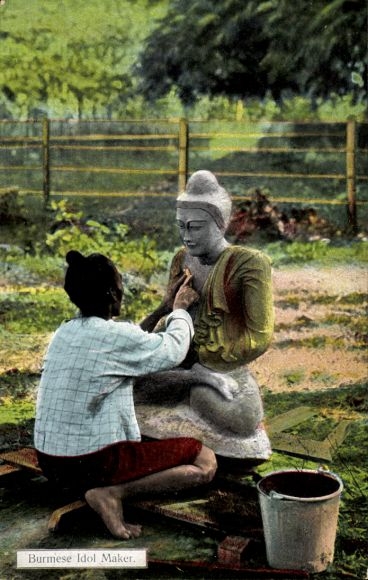 Postcard Burma Myanmar, Burmese idol maker