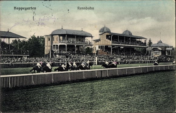 Postcard Hoppegarten in Brandenburg, racecourse, horse racing