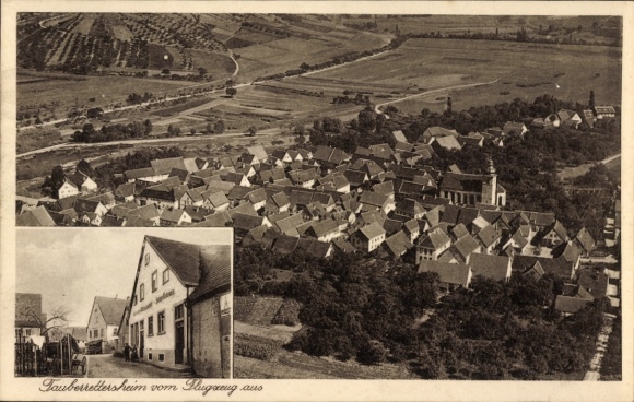 Postcard Tauberrettersheim in Lower Franconia, aerial photograph, partial view, building