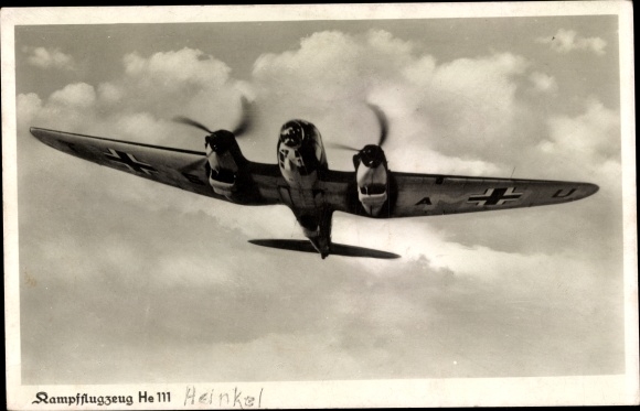 Postcard Deutsche Luftwaffe, Heinkel He 111 fighter plane