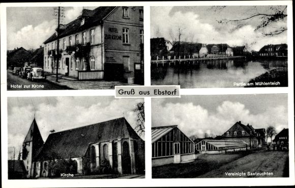 Ak Ebstorf in der Lüneburger Heide, Kirche, Hotel zur Krone, Mühlenteich