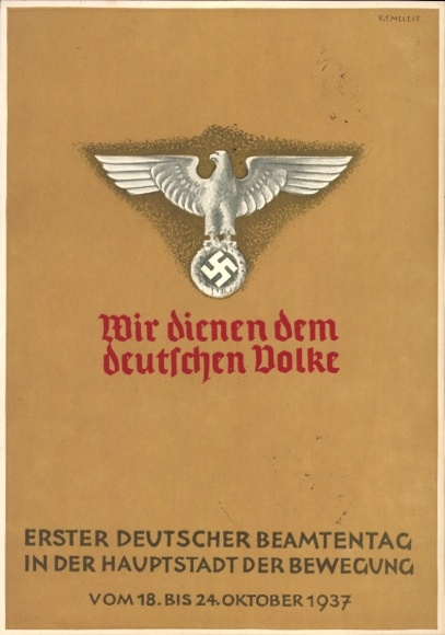 Artist Postcard Semeleit, First German Civil Servants' Day 1937, We serve the German people