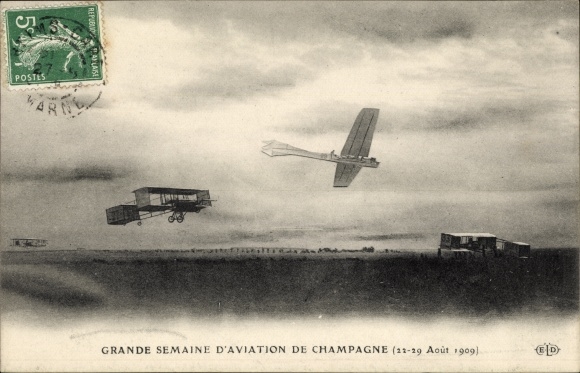 Postcard Grande Semaine d&#39;Aviation de Champagne, 22-29 August 1909, Flugpioniere