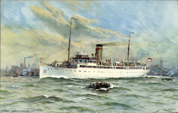 Artist Postcard Stöwer, Willy, HAPAG steamer Cobra, seaside resort service
