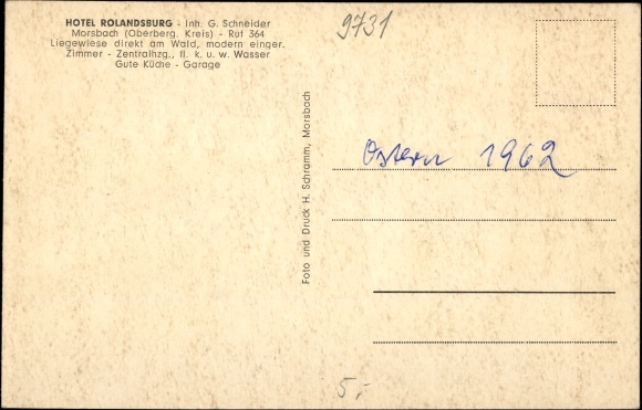 Postcard Morsbach in the Oberberg district, Hotel Rolandsburg, owner G. Schneider