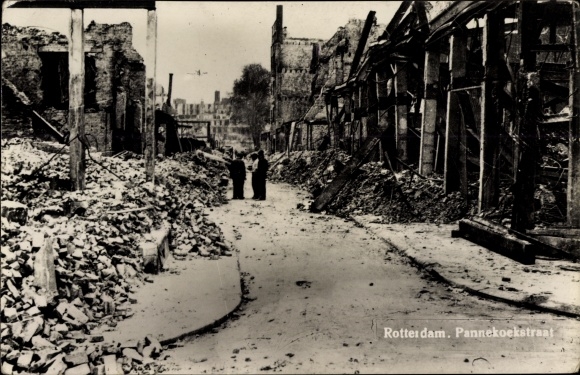 foto Rotterdam Zuid-Holland Nederland, Pannekoekstraat, oorlogsschade, II WO