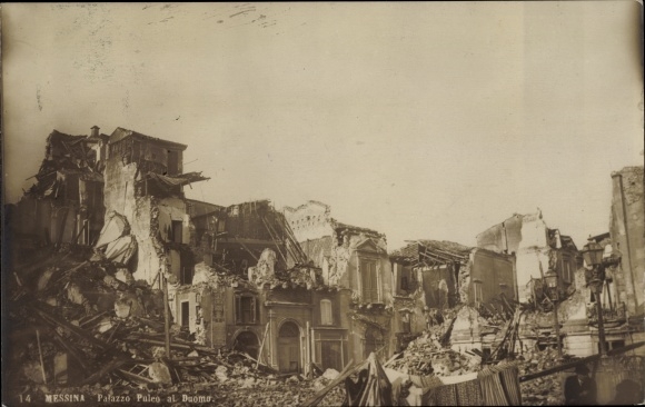 Ak Messina Sicilië, Palazzo Pulco al Duomo, vernietiging na de aardbeving van 1908