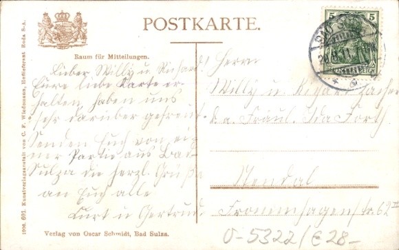 Postcard Bad Sulza in Thuringia, Pastry Shop and Café Oscar Schmidt
