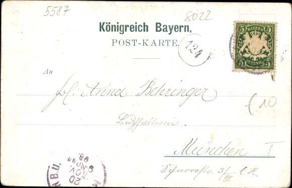 Postcard Wörnbrunn Grünwald in the district of Munich Upper Bavaria, part of the way, wild boar, deer