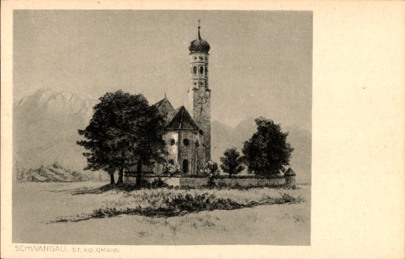 Artist Postcard Schwangau in Ostallgäu, Church of St. Koloman