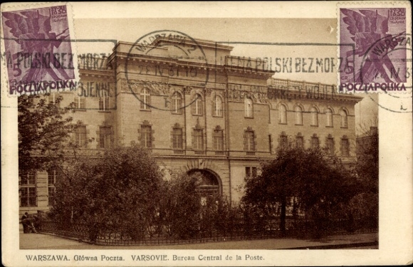 Postcard Warszawa Warsaw Poland, Post Office Building