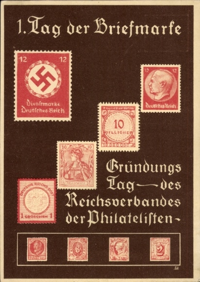 Postwaardestukken Ak 1e postzegeldag, oprichtingsdag van de Reichsvereniging van Filatelisten
