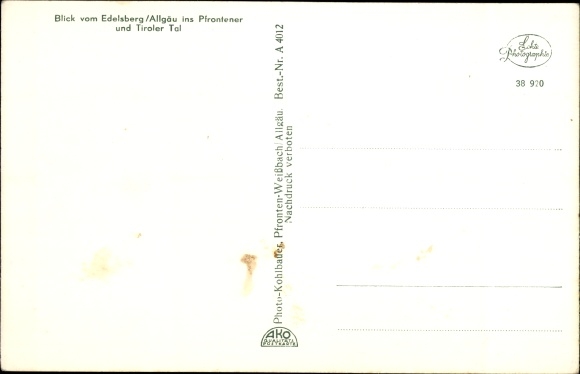 Postcard Edelsberg Weinbach Central Hesse, Fichtelhütte, Alpspitze, Säuling, Falkenstein, Zugspitze massif